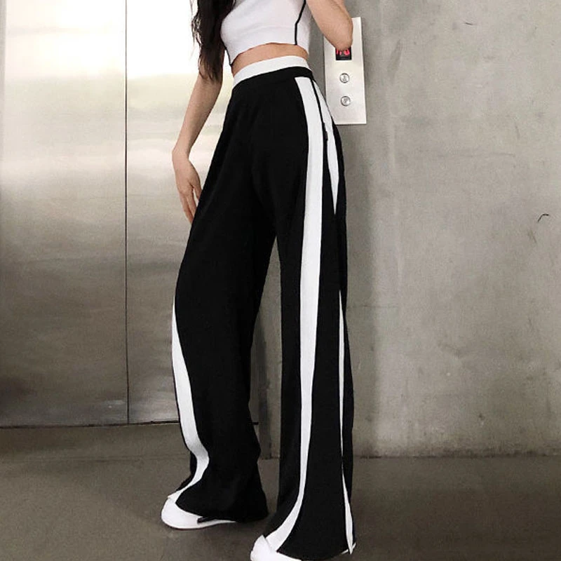 Fermeture Eclair Laterale Mode Pantalon Large Femme Decontracte Noir Blanc Episse Taille Haute Pantalon Grande Taille Femme Ete Pantalon Ample Aliexpress