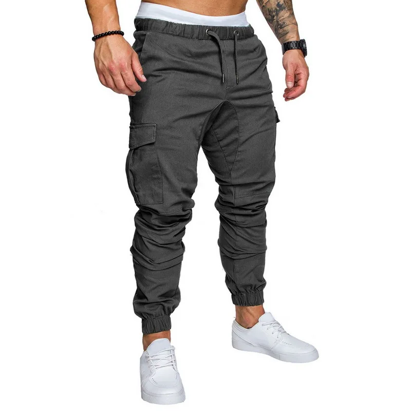 80% OFF 10 Colors 2018 Men New Casual Cargo Pants Plus Size Sport Joggers Trousers Black Fitness Gym Clothing Pockets Leisure Sweatpants