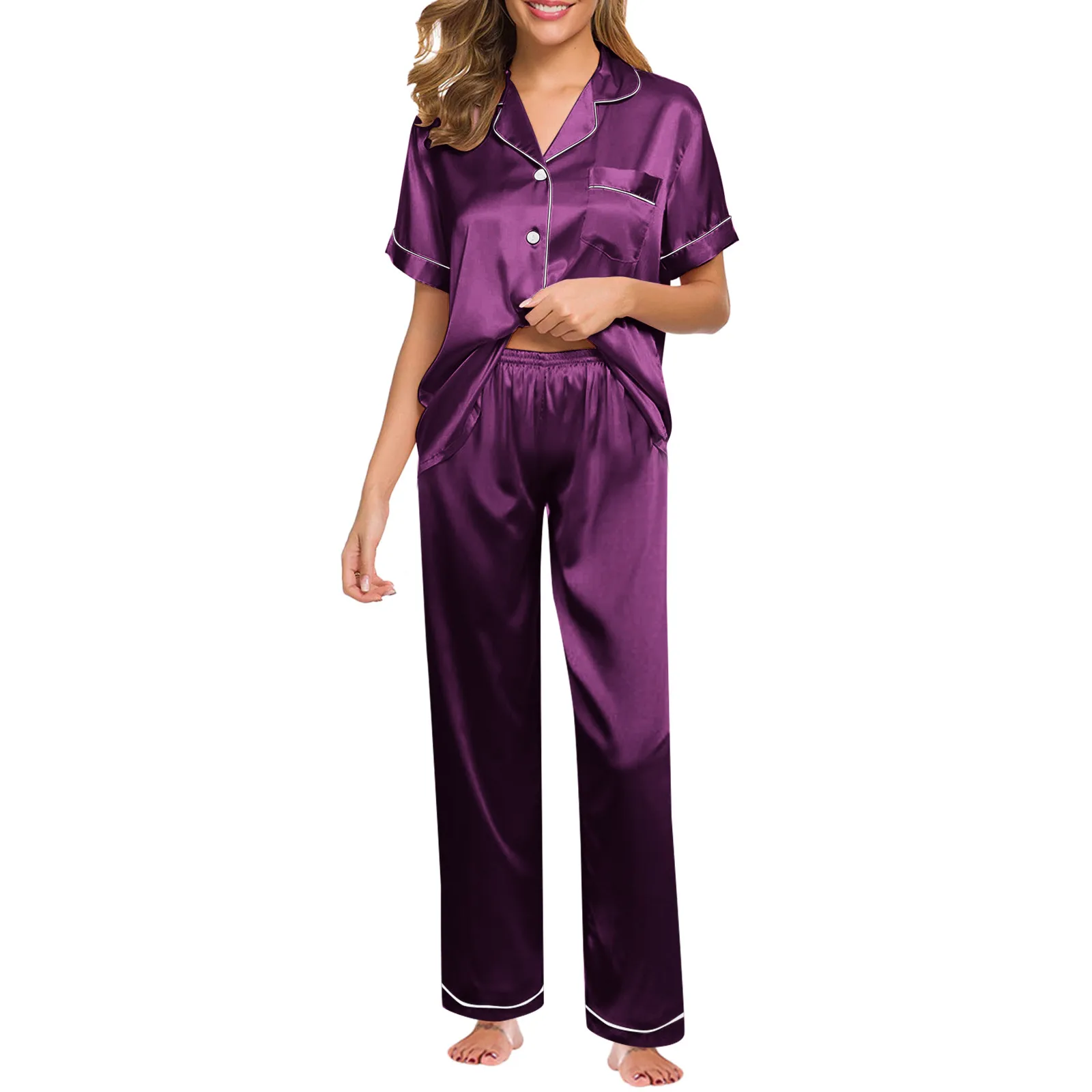 Womens Silk Satin Pajamas Pyjamas Set Sleepwear Pijama Pajamas Suit Female Sleep Two Piece Set Women's Loungewear 5XL Plus Size