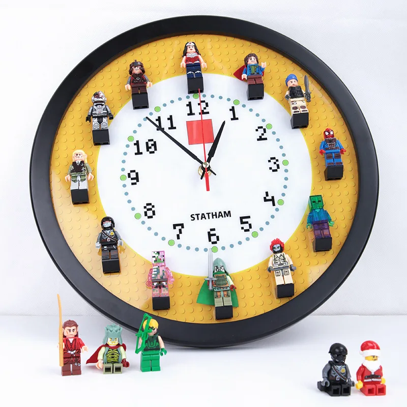 

Fashion Decoration Marvel Legoinglys Iron Man Spider-Man Round Blocks Creative Wall Clock Living Room Decoration Hanging Table