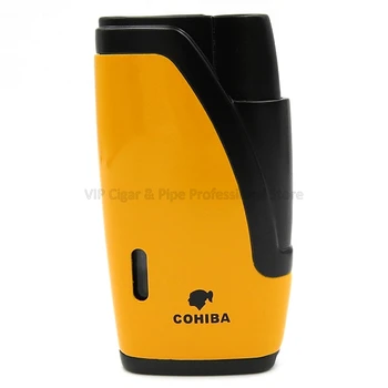 

Cohiba Metal Gas Cigar Cigarette 2 Flame Jet Lighter Pocket Windproof Torch Fire With Cigar Punch Smoking Tool Set Gift Box