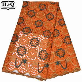 

Orange Hollow Out Lace African Cotton Lace Fabric 5 Yards Swiss Voile Lace Nigerian Embroidered Lace Punched Dry Lace 2019
