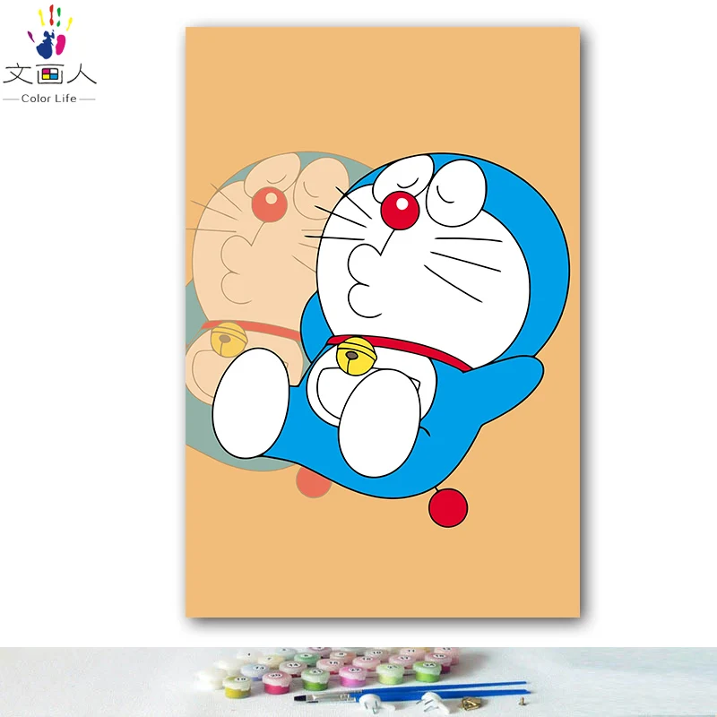 DIY картинки для раскраски по номерам с цветами Doraemon большой медведь робот кошка картина Рисование Живопись по номерам в рамке дома - Цвет: 0323