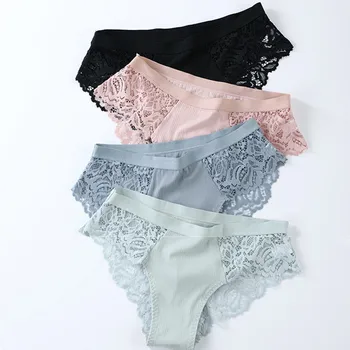 

3 Pcs Sexy Panty Briefs Lace Panties Cotton Lingerie Women Underwear Solid Panties for Female Ladies Seamless Pantys Underpants