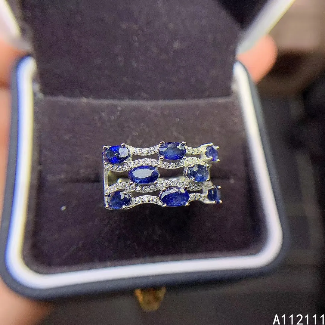 

Fine Jewelry 925 Sterling Silver Inlaid With Natural Gemstone Luxury Exquisite Sapphire Women's OL Style Row Ring Support Detect