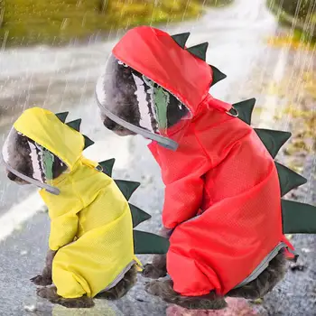 

Pet Dogs Cat Raincoat Dinosaur Jacket Rainwear Waterproof 4-Legs Hooded Coat Hooded Buttons Waterproof Polyester Raincoat