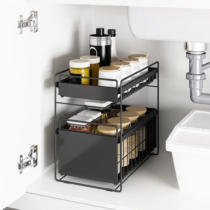 

Kitchen Sink Storage Shelf Storage Drawer-type Basket Multi-functional Double Layer Toilet Desktop Cabinet Storage Rack