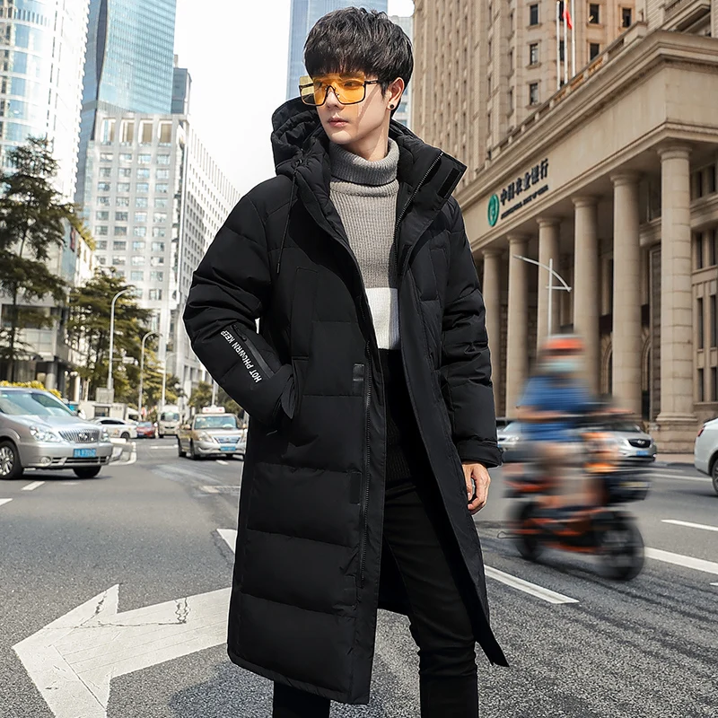 Men's new 2021 plush and thick casual fashion long white duck down down jacket windproof and snow proof travel brand warm coat