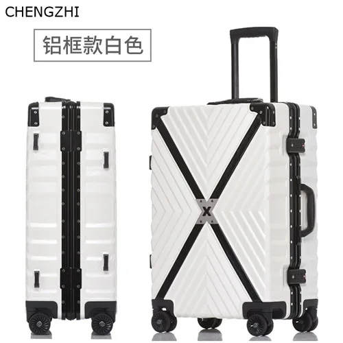CHENGZHI Aluminum Frame+PC+ABS Rolling Luggage, 20"24"26"29"Inch Crash Proof Suitcase Trolley Travel Suitcase On Wheels - Цвет: Aluminum frame