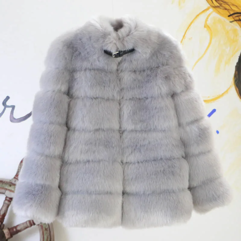 Эксклюзивная однотонная куртка с пряжкой из искусственного меха, пальто, модный бренд, Лоскутная длинная верхняя одежда, Элегантная Женская Базовая уличная верхняя одежда - Цвет: light gray fur coat