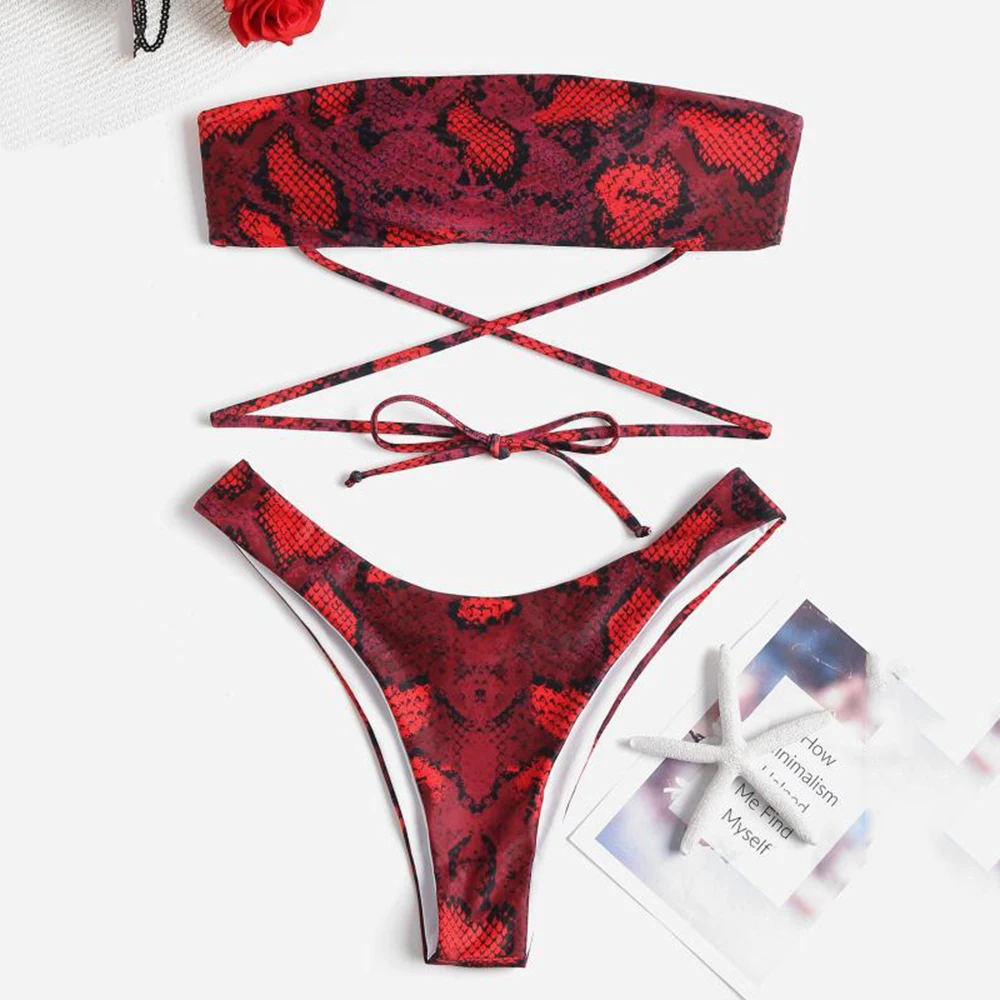

2019 New Summer Sexy Women Girl Snake Skin Pattern Bandage Bikinis Set Brazilian Swimwear Beachwear Swimsuit Bikini Underwear