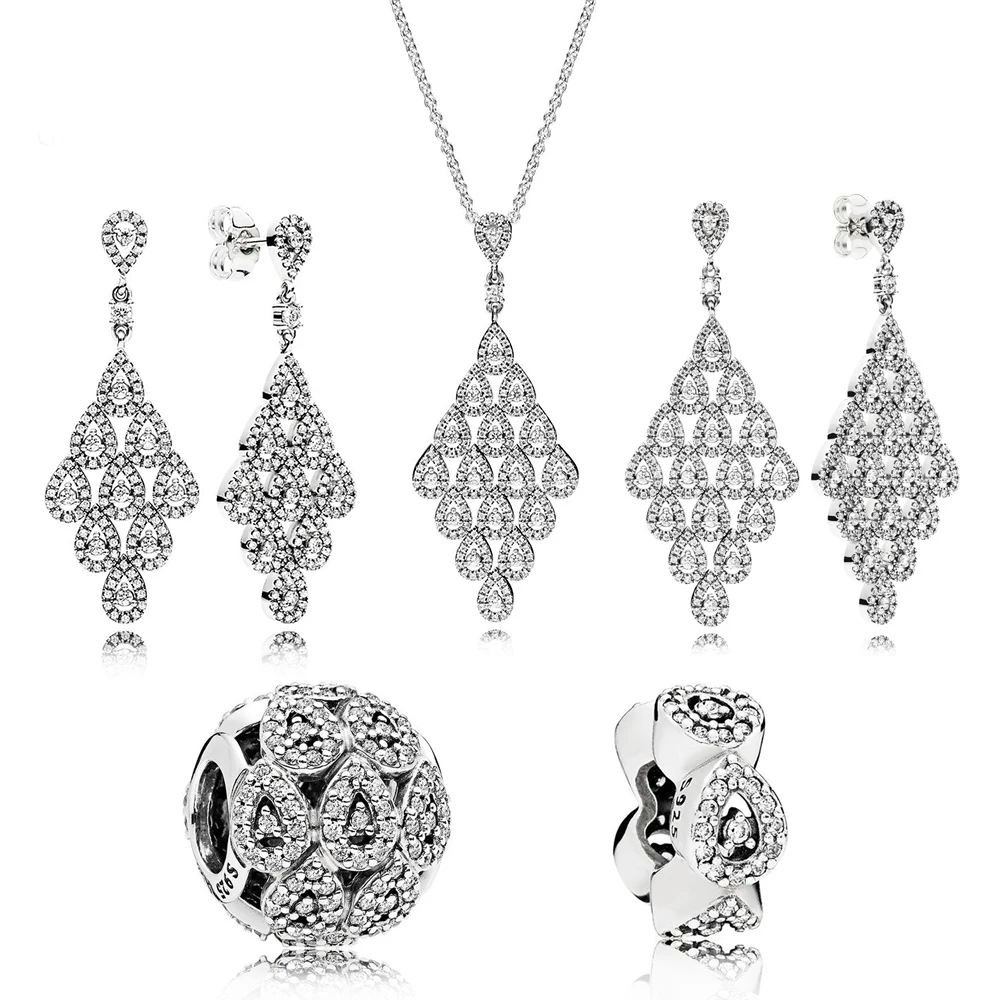 Sterling Silver Stack Teardrop Glamor Drops Earrings Necklaces Beads DIY Silver Jewelry Gifts Factory Direct
