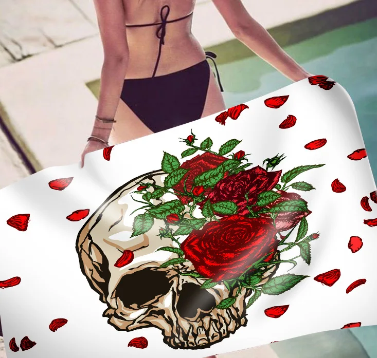 

2019 New Style Rectangular 3D Digital Printing Skull Beach Towel Superfine Fibre Seaside Seat Cushion Bath Towel