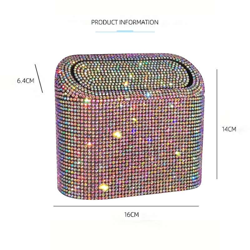 Diamond Crystal Car Trash Can Bin with Lid Leakproof Mini Vehicle Trash Bin Glitter Garbage Dustbin Organizer Container Bag