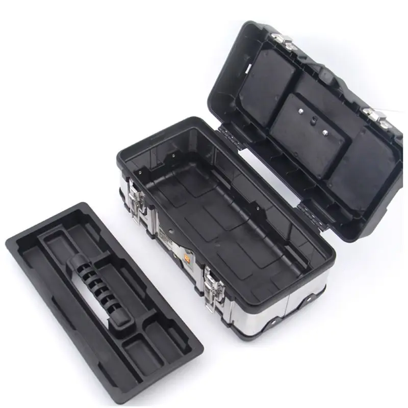 Multifunctional Double Layer Stainless Steel Tool Box Plastic Portable Organizer with Lid Handle Hardware