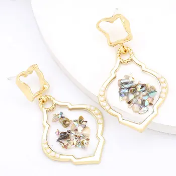 

South Korea Dongdaemun Cool Simple Alloy Resin Inlaid Pearl Geometric Earrings Manufacturers Direct Selling