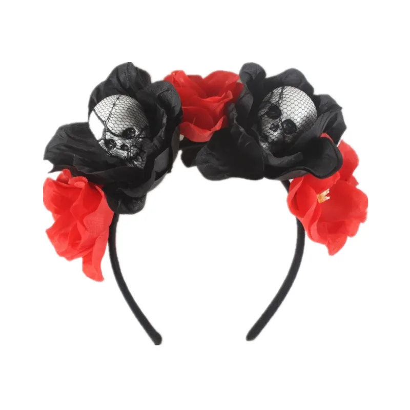 Rose Crown Headband Garland Halloween Sugar Skull Velvet Fabric Alice bande UK Rose Crown Headband Garland Halloween Sugar Skull Velvet Fabric Alice bande UK
