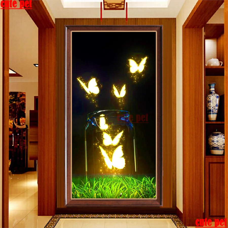 large cute pet Beautiful glowing butterfly DIY Mosaic Diamond Painting wallpaper Cross stitch 5d Embroidery puzzle Decor | Дом и сад