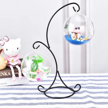 

1set/pack Metal Stand Glass Terrarium Micro-Landscape Glass Bottle Hydroponic Flower Plant Glass Aquarium Vase Home Decorative