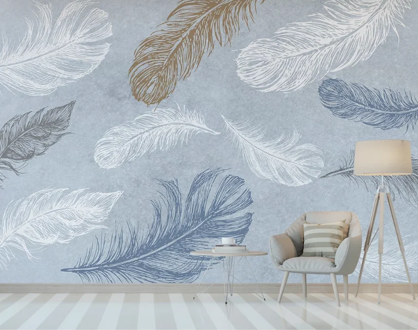 

Customized modern hand-painted watercolor feather bedroom background wallpaper mural