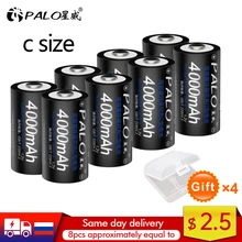 PALO 1-8pcs C size rechargeable battery type C 1.2V 4000mAh NI-MH nimh ni mh high capacity current rechargeable batteries