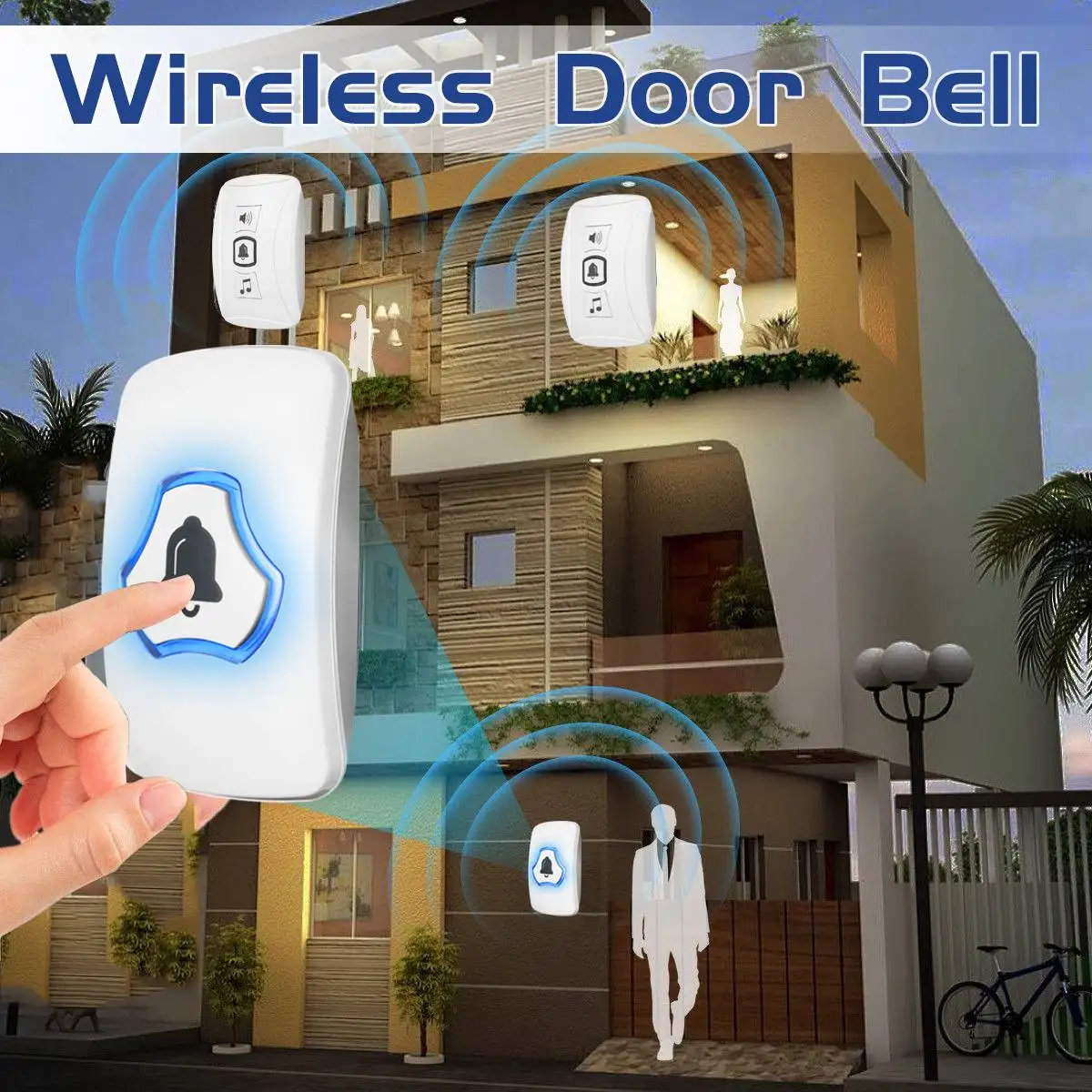 

150 Meters Range Wireless Doorbell 32 Chimes 4 Volume Levels Music Door Bell