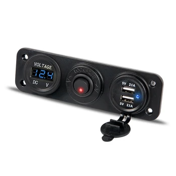 

12V 24V Dual USB Charger LED Voltmeter With Switch for Car Boat Truck Cell Phone