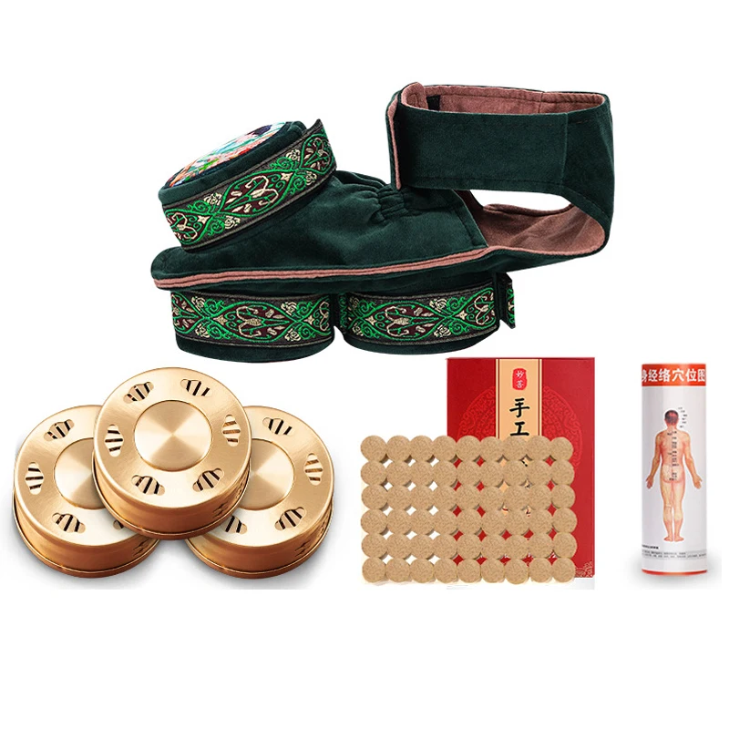 

Green Velvet Bag Smokeless Foot Moxibustion Box Chinese Moxa Sticks Burner Acupuncture Meridian Heating Therapy Warm Pain Relief