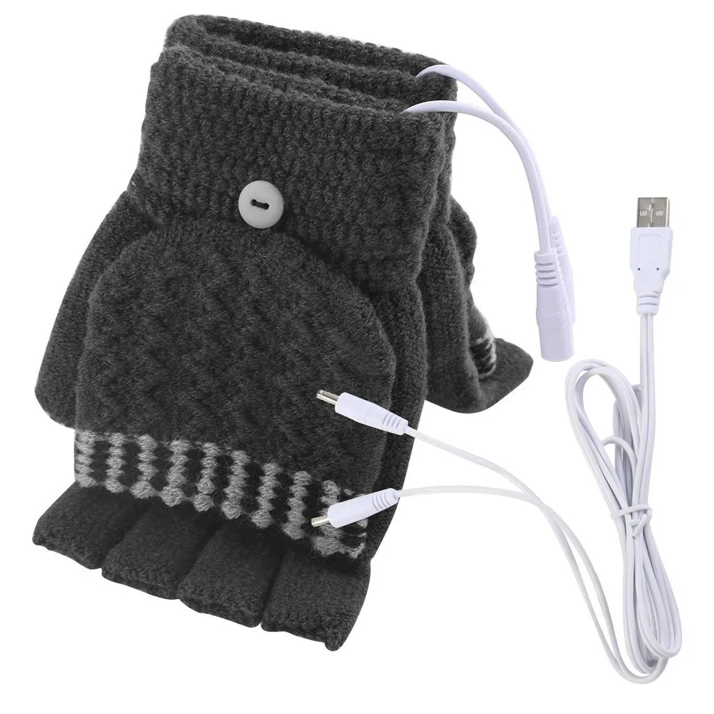 Зимние вязаные перчатки с usb-подогревом и сенсорным экраном для ноутбука, женские и мужские перчатки с подогревом, теплые вязаные перчатки - Цвет: C