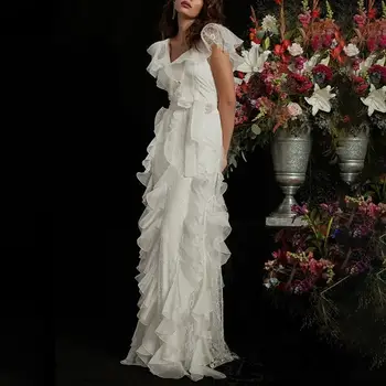 

Women V Neck Cascading Ruffle Dress Sexy Long Dress Elegant Party Dress