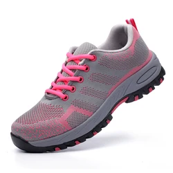 Chaussures de sécurité Anti écrasement et perçage pour femmes, bout en acier, bottes de randonnée légères, Protection du travail, fond en caoutchouc 