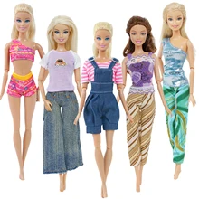 5 Set Mixed Style Outfits Shirt Vest Tops Trousers Suspender Pant Swimwear Dollhouse Accessories Clothes for Barbie Doll Toys