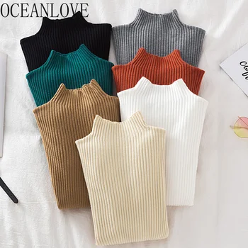 

OCEANLOVE 2020 Pull Femme Hiver Solid Fashion Half Turtleneck Slim Sweaters Women Autumn Winter Clothes Korean Pull Femme 18790