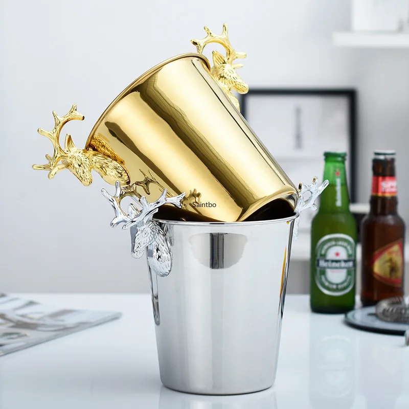 

Deer head ice bucket European retro high grade champagne bucket stainless steel electroplating ice bucket luxury wine set