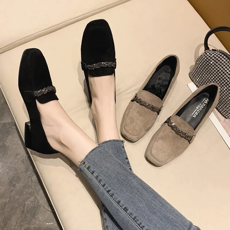 de bajo mujer, zapatos náuticos con punta cuadrada, con cadena de ante de imitación, con diamantes de imitación, para y otoño, 2021 - AliExpress