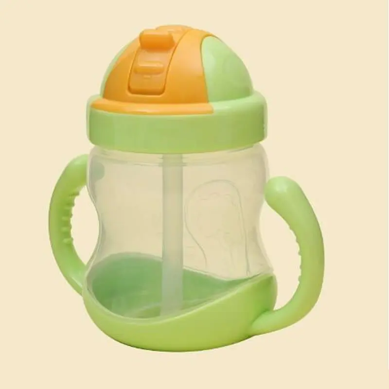 Детский чайник 280 мл, детская соломенная чашка, детская бутылка для питьевой воды, Детская обучающая соломенная чашка с двойной ручкой - Цвет: Green