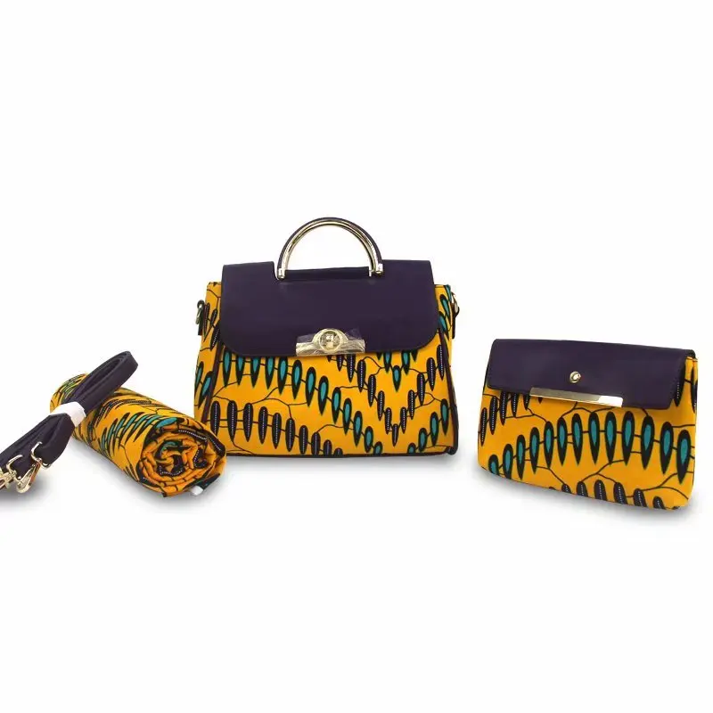 Новейший модный красивый женский вощеный Набор сумок, высококачественный Африканский анкарский восковой Набор сумок с 6 ярдами восковой печатной ткани - Цвет: AS PICTURE