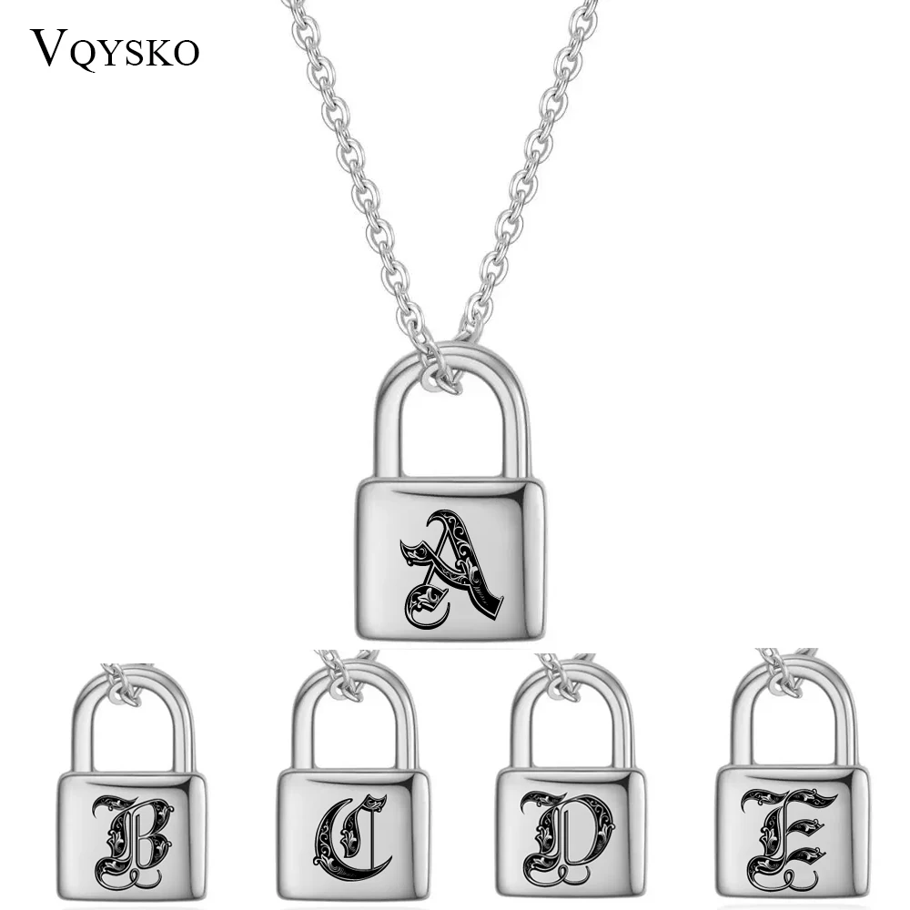 Customize Engrave Padlock Letter Necklaces for Women Stainless Steel Initial A-Z Lock Pendant Lady Wear Gifts Jewelry Wholesale veison pt5 iron door lock padlock 304 stainless steel dormitory door lock anti theft lock for warehouse bedroom frame bike lock