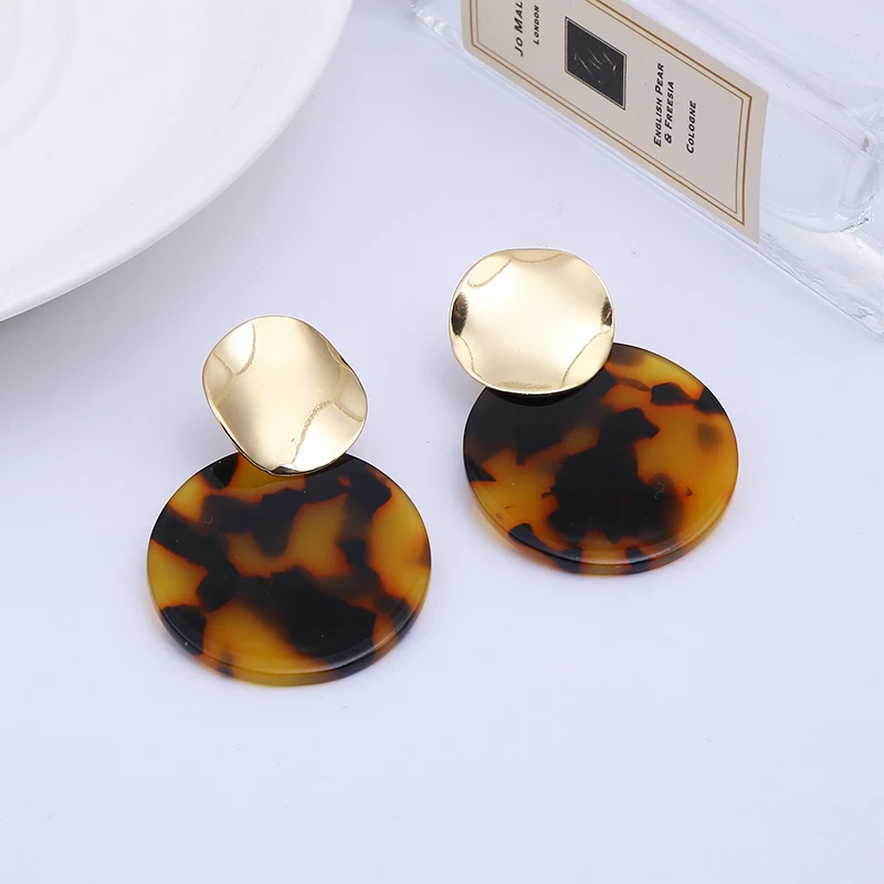 Clip Earrings Trendy Fashion Round Tortoiseshell Acetate Clip On Earrings No Hole for Women Acrylic Resin Geometry Leopard