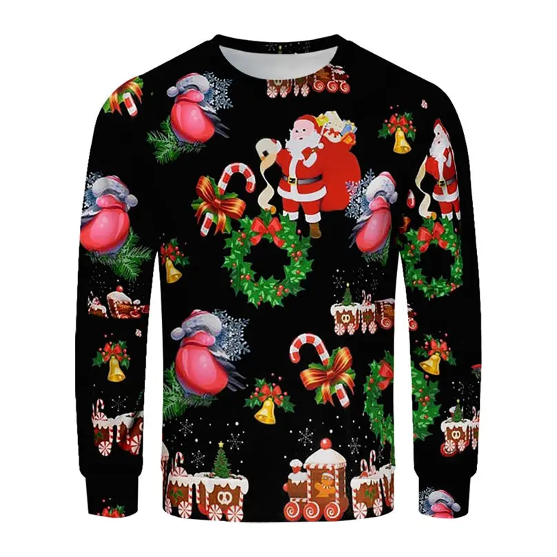 Christmas Couple's 3-D Printed Men and Women Tops Cotton Long-sleeved T Shirt Round Collar Christmas Blouse Casual Tee 4S13 (21)