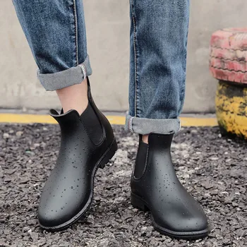 

Women Chelsea Fashion Rain Boots Female Short Tube Rain Shoes Lady Fashion Low Top Footwear Waterproof Rubber Pvc Shoes S4-02