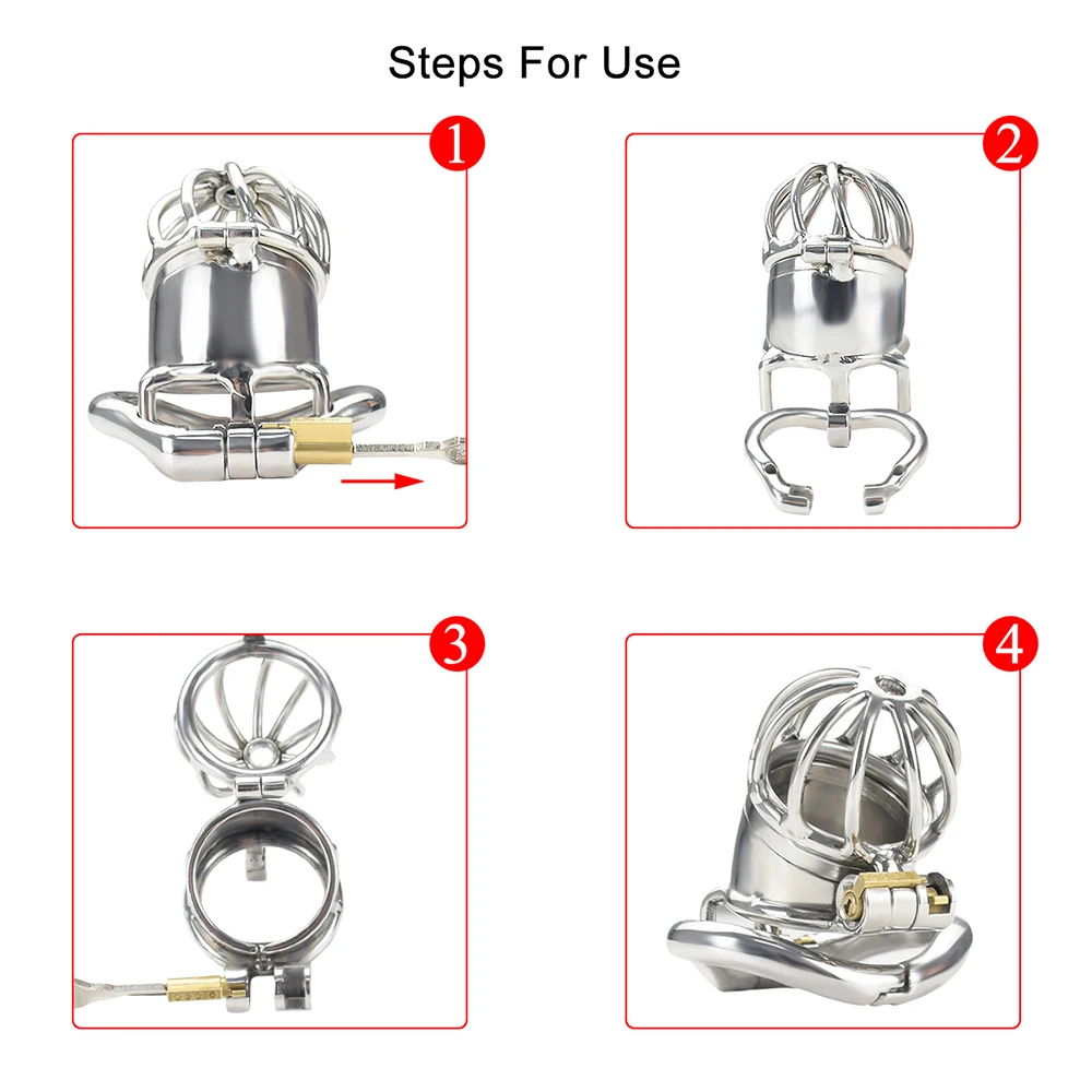 Prison Cock Cage ANNGEOK Stainless Steel Male Penis Ring Metal Male Chastity Adult Game Sex Toy for Men Cock Lock Bondage 3 Size
