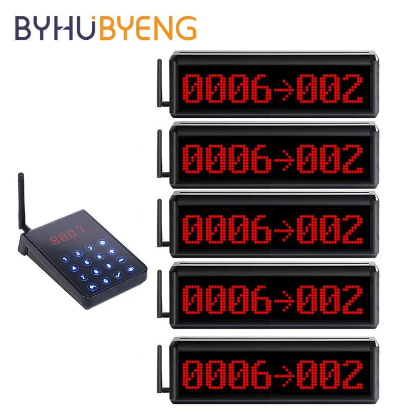 

BYHUBYENG Queue Management Wireless Calling System Demo FCC Voice English Transmitter Display Screen Catering Equipment 433mhz