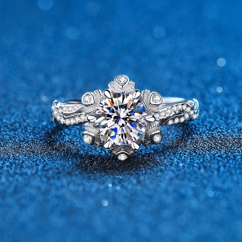 Real Moissanite Engagement Rings For Women Brilliant Round Diamond Ring Sterling Silver Proposal Engagement Wedding Band Rings - Image 2