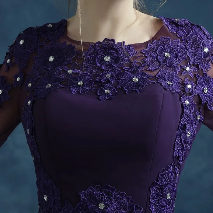 Robe de soiree, новинка, сексуальное, кружевное, с аппликацией, фиолетовое, шифоновое,, vestido longo, длинное, для выпускного вечера, официальное платье, половина рукава, платья подружек невесты