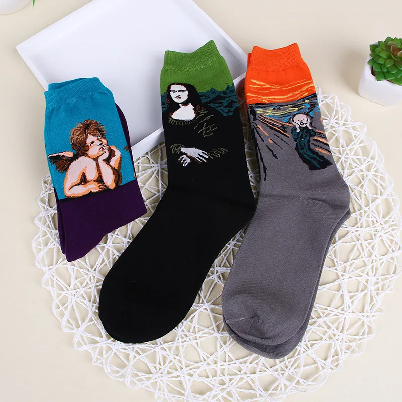Лидер продаж, женские носки в стиле ретро, забавные носки с 3D рисунком, Осень-зима, известная серия масляной живописи, Новое искусство, рисунок Ван Гога, персональные мужские носки унисекс