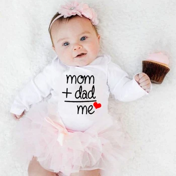 

Mom Plus Dad Equals Me Newborn Baby Long sleeve Clothes Boy Girl Kids Cotton Bodysuit Infant Funny Jumpsuit Outfits