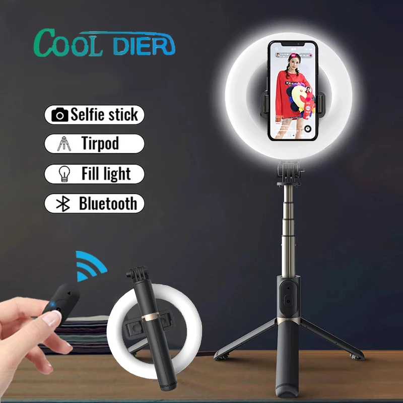COOL DIER Wireless Bluetooth-compatible Selfie Stick Foldable Handheld Remote Shutter Tripod With LED Ring Photography Light - ANKUX Tech Co., Ltd