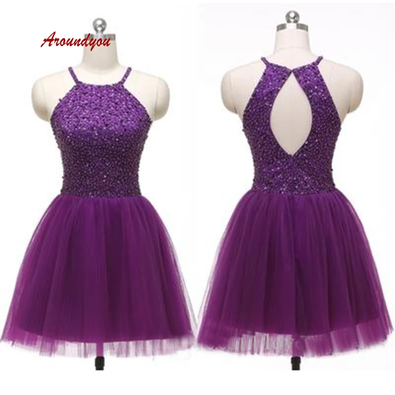 Sexy Purple Short Cocktail Dresses Plus Size Semi Graduation Formal