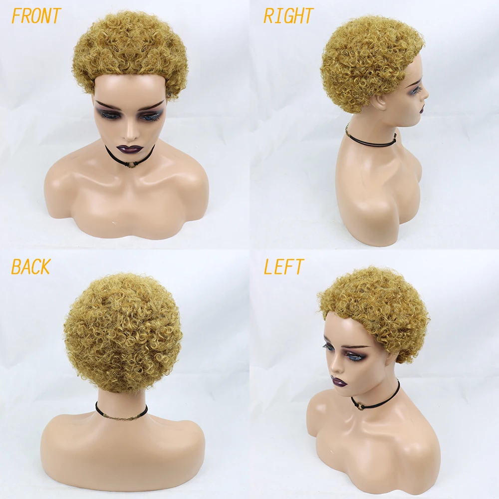 Short Curly Hair Wigs Pixie Cut Brazilian Human Hair For Black Women Natural Black 150% Density Glueless Afro Kinky Curly Wig